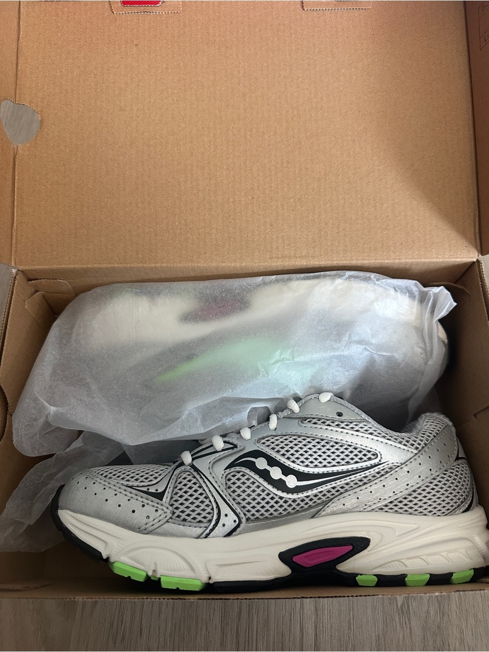 Saucony Ride Millennium Shoe Box in White with Red Accents